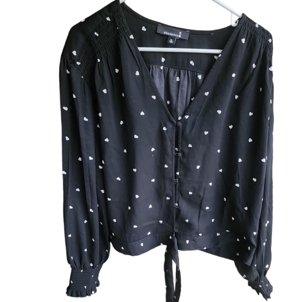 Broadway 38 Black & White Button Front Blouse Size XL
